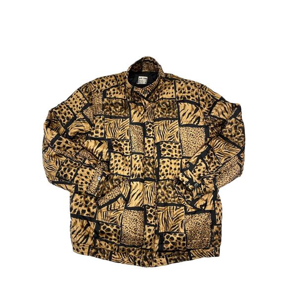 VTG Clio Silk Bomber Jacket Adult Size Medium Leopard Animal Print Quilted - Picture 1 of 5